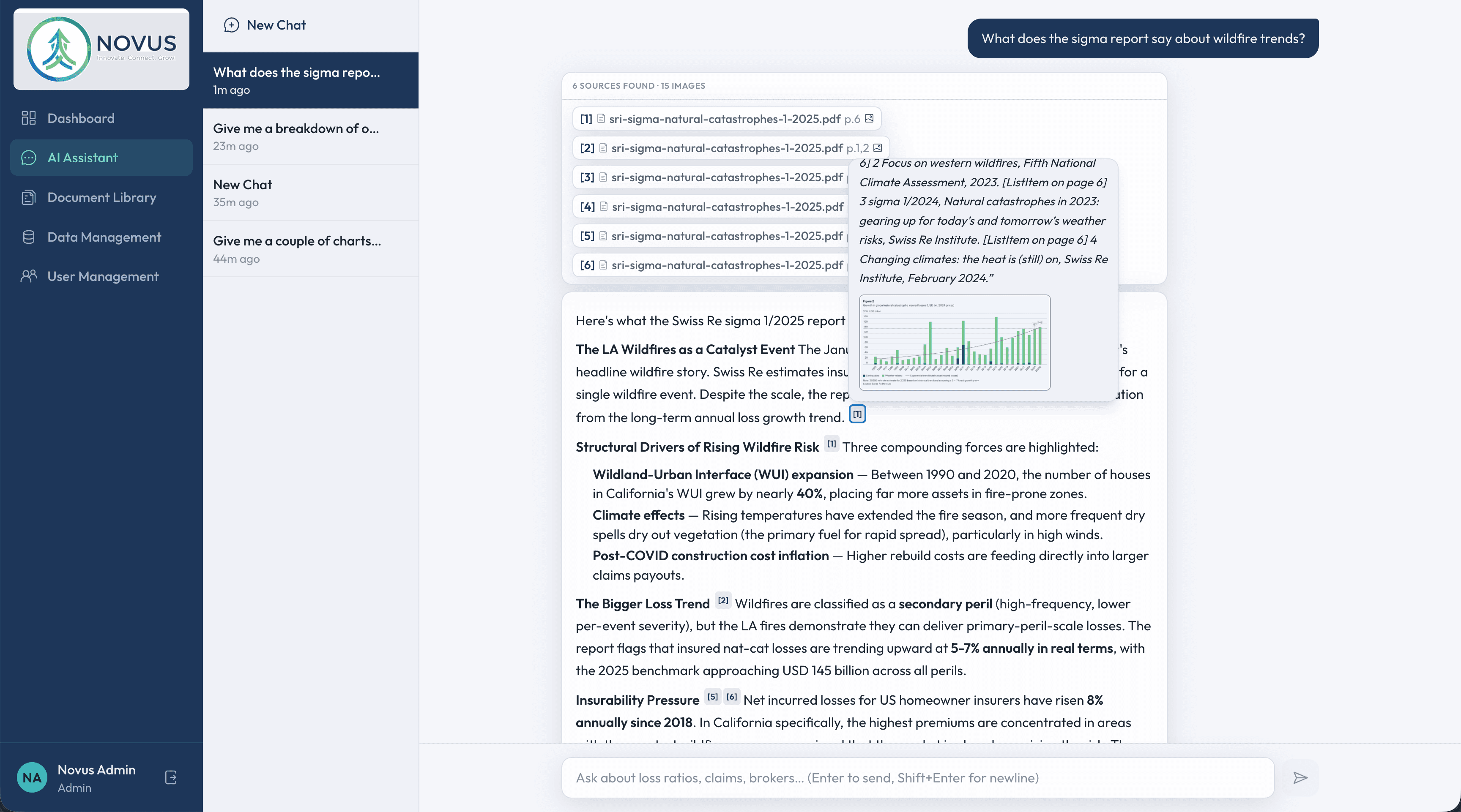Factory-built citations interface showing source-backed answers and document references.